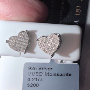 Silver Heart Moissanite Earrings